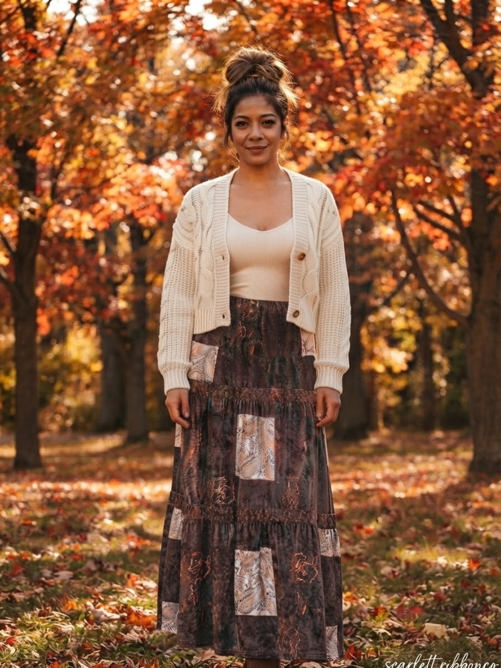 ✨️Boho Chic Crushed Velvet Patchwork Tiered Maxi Skirt ✨